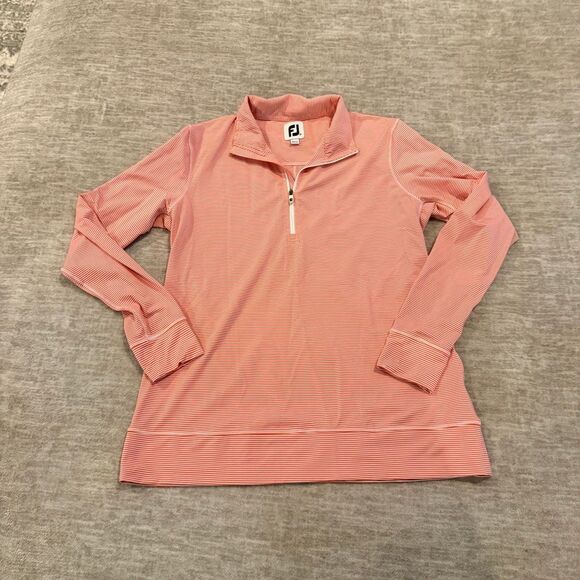 FootJoy Golf Quarter Zip‎ Pullover Coral Striped Athletic Performance Top - Picture 1 of 8